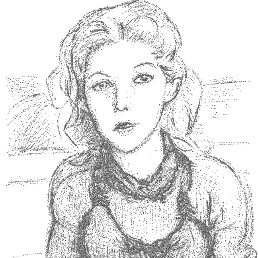 Portrait sketch of a woman using dots.